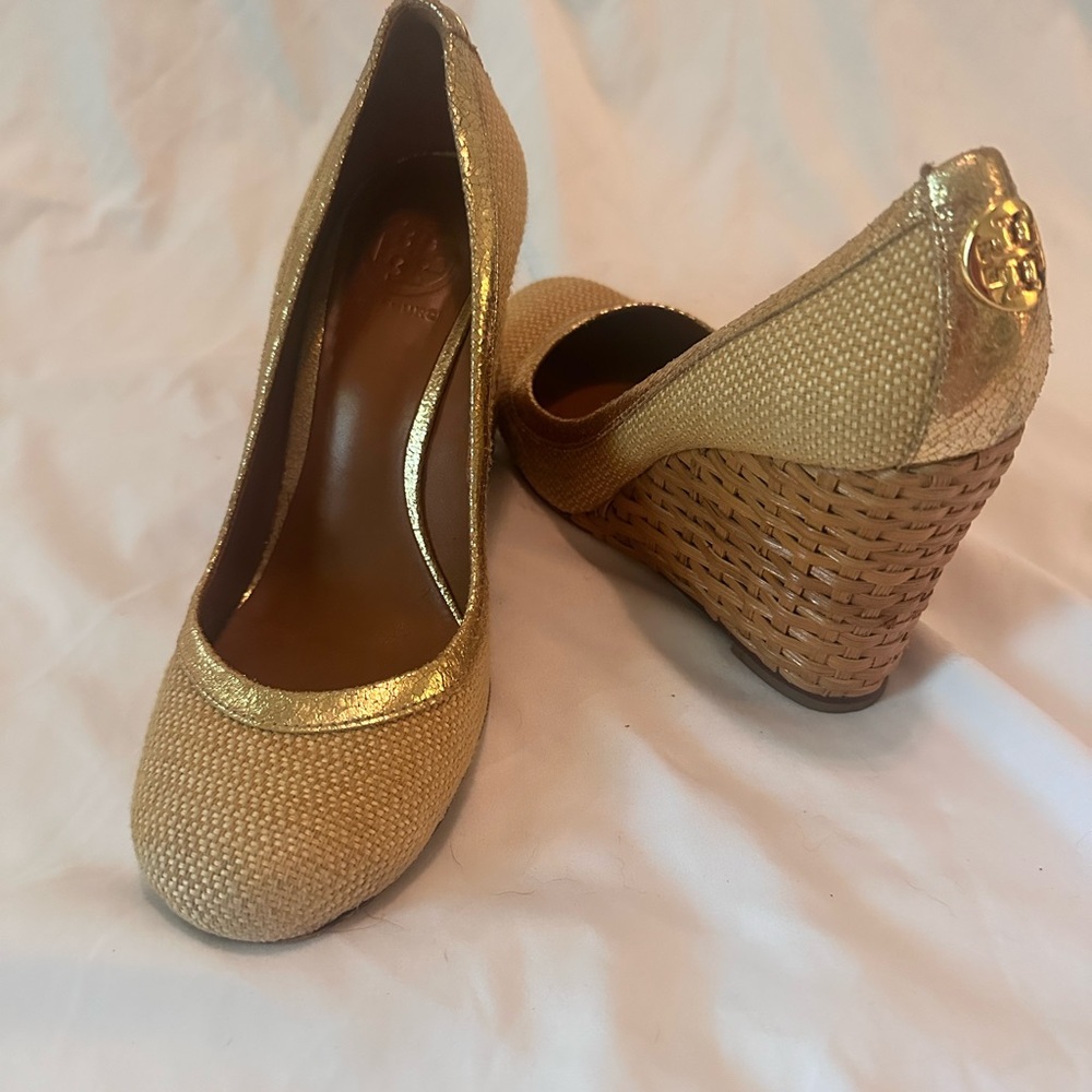 Tory Burch Metallic Gold Wedges